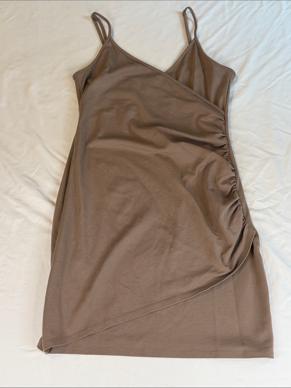 Forever 21 Taupe Ruched Slip Mini Dress